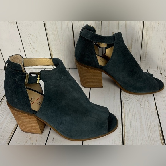 NEW Sole Society Ferris Blue Suede Peep Toe Shoes Women's Size 7M 3” - Picture 3 of 7